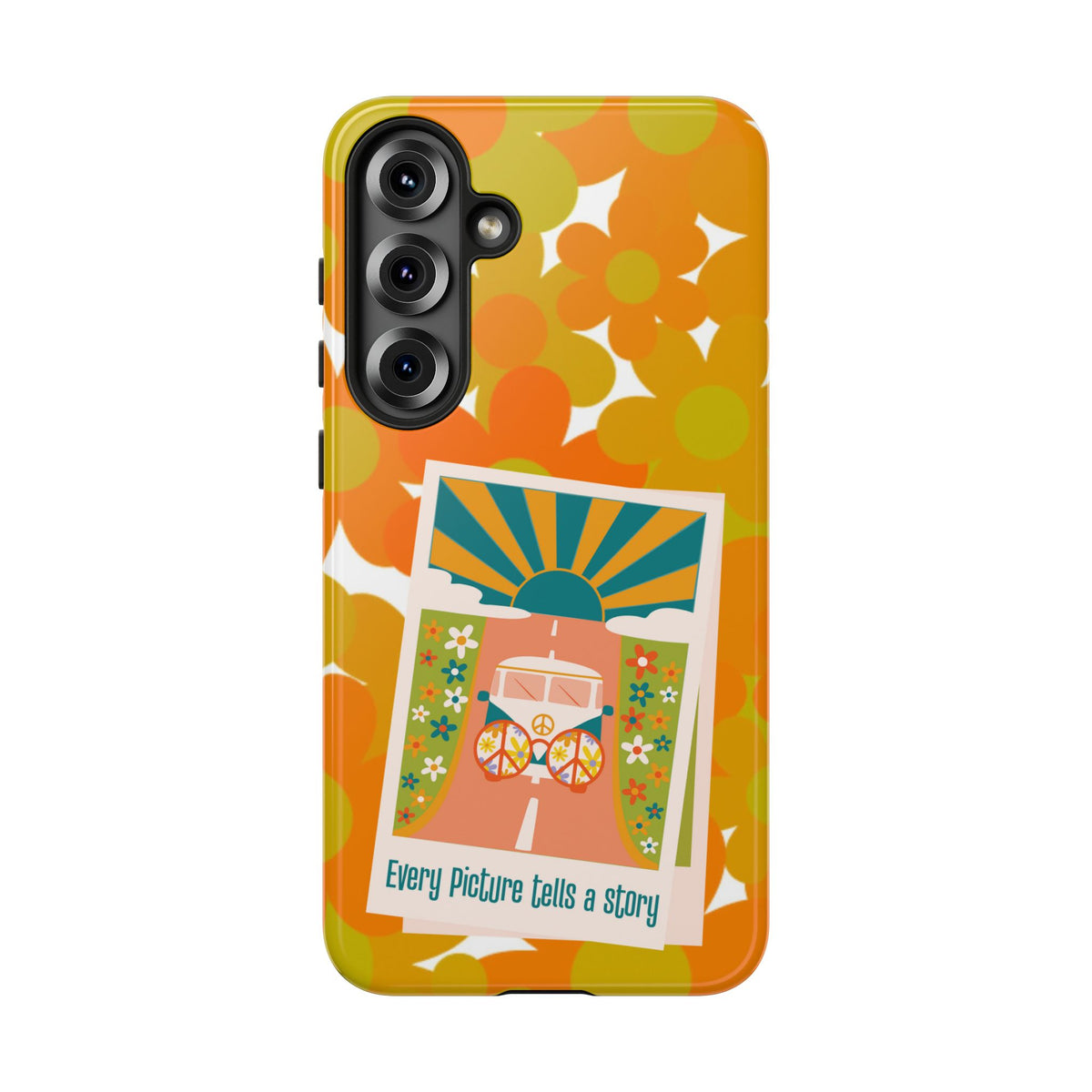 Retro Phone Case, Orange Flower Power, Polaroid Picture, Mod Smart Phone Tough Phone Cases