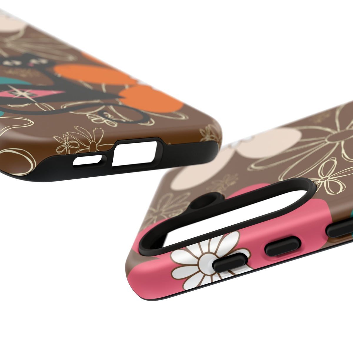 Atomic Cat Retro 70s Vibe Flower Power Tough Cases: Cute Floral and Cat Phone Case for Cat Lovers