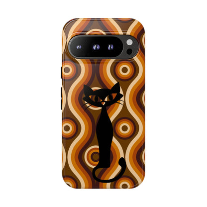 Retro Phone Case, Groovy Brown, Atomic Kitsch Cat Tough Smart Phone Cases