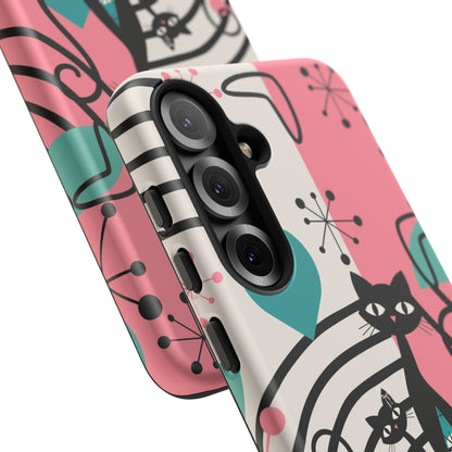 Mid Mod Atomic Cat Boomerang Starburst, Pink, Black Kitschy Stylish Cat Phone Case: Modern Design for Cat Lovers
