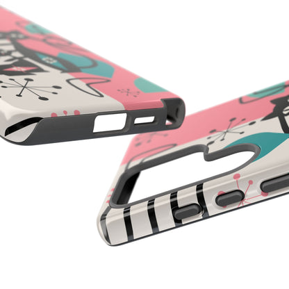 Mid Mod Atomic Cat Boomerang Starburst, Pink, Black Kitschy Stylish Cat Phone Case: Modern Design for Cat Lovers