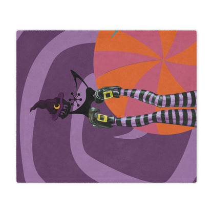 Retro Halloween Atomic Cat Kitschy Witch, Mod Purple, Orange MCM Minky Blanket - Mid Century Modern Gal