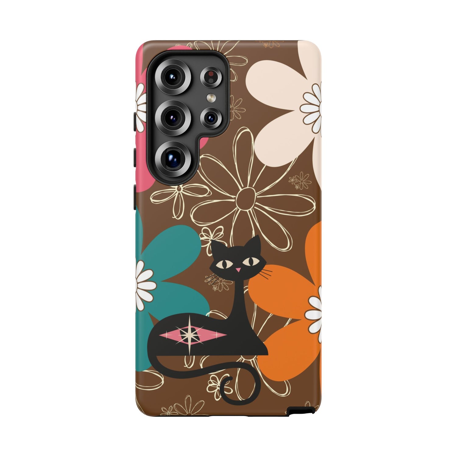 Atomic Cat Retro 70s Vibe Flower Power Tough Cases: Cute Floral and Cat Phone Case for Cat Lovers