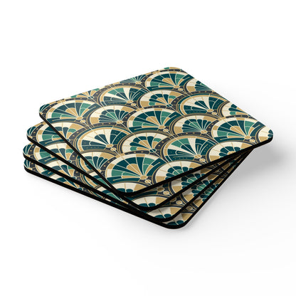 Art Deco Peacock Inspired Corkwood Coaster Set - Mid Century Modern Gal