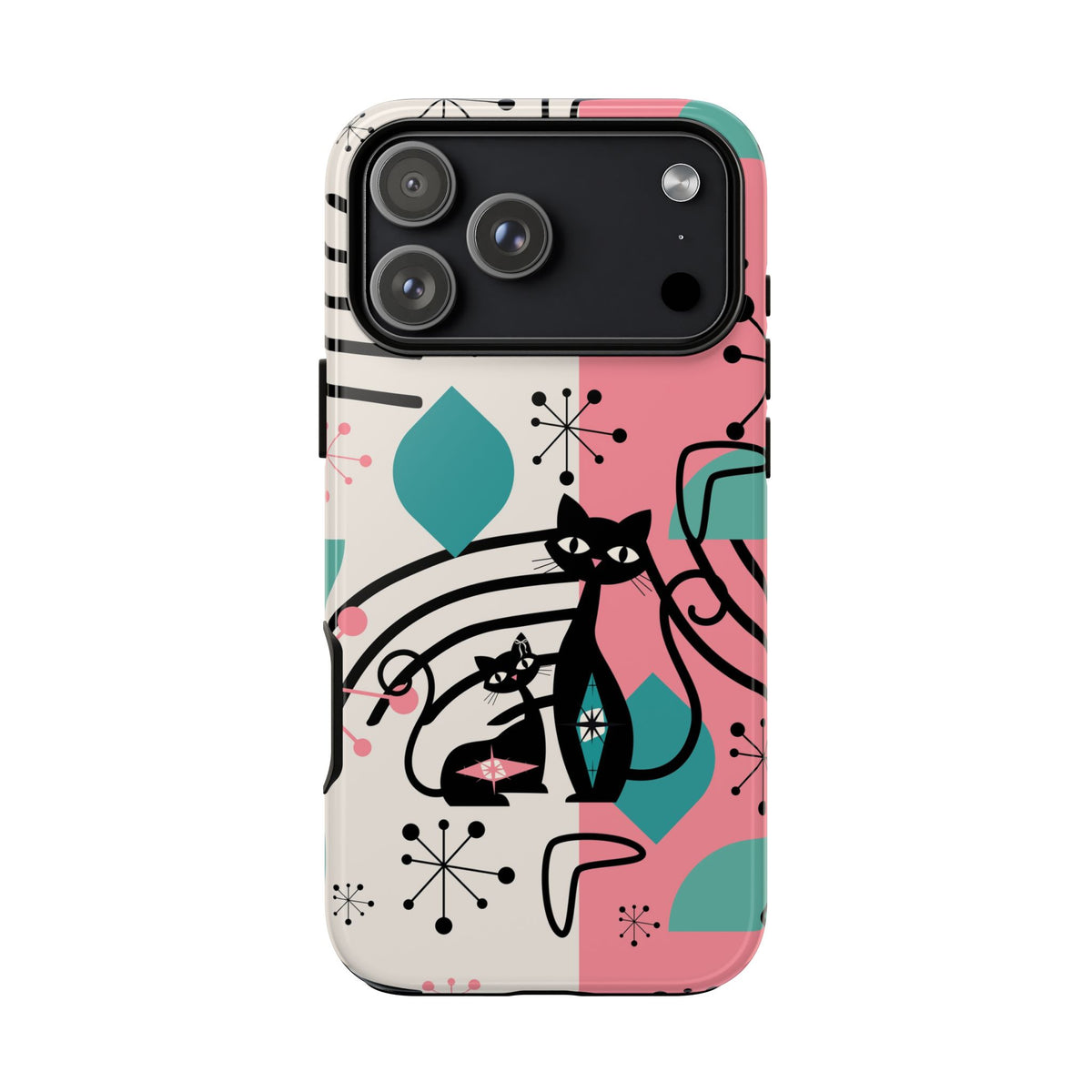 Mid Mod Atomic Cat Boomerang Starburst, Pink, Black Kitschy Stylish Cat Phone Case: Modern Design for Cat Lovers