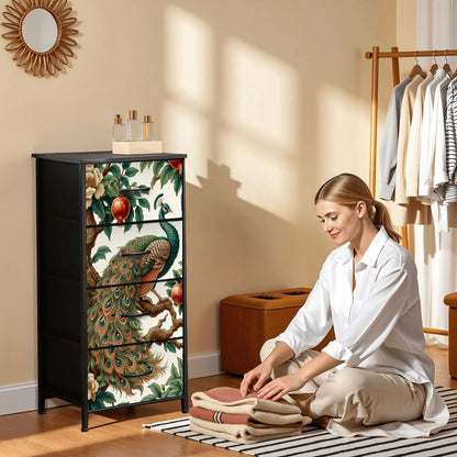 Chinoiserie Floral Peacock, Pomegranate Elegant 4-Drawer Dresser - Mid Century Modern Gal