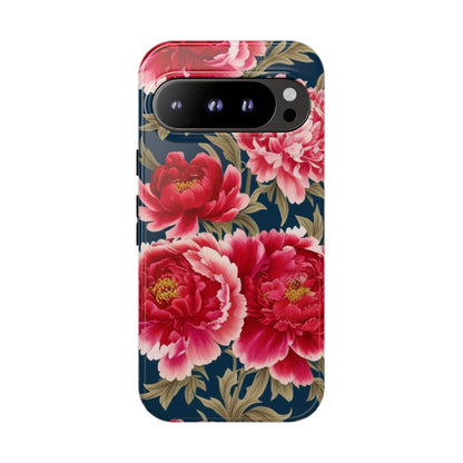 Chinoiserie Royal Blue Pink, Red Roses And Peony Floral Tough Phone Case
