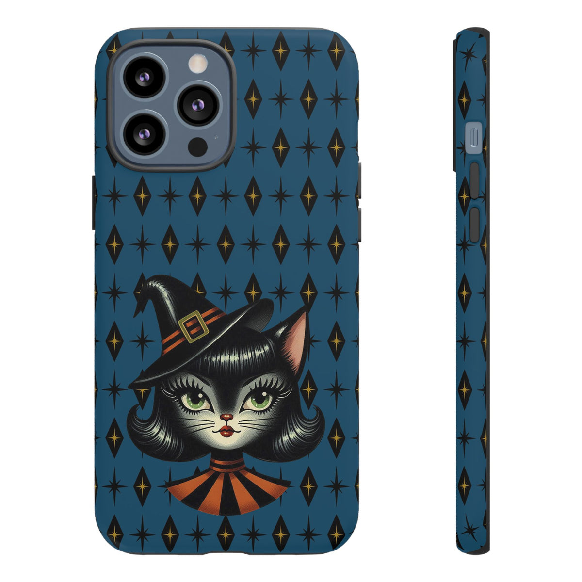 Vintage Halloween Black Cat Sexy Sexton Mid Century Modern Blue Tough Phone Case