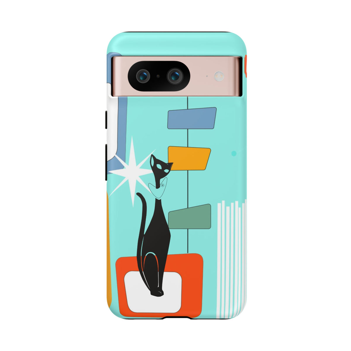 Atomic Cat, Mid Mod Aqua Blue, Geometric, Samsung, Google Pixel, Apple iPhone Tough Cases