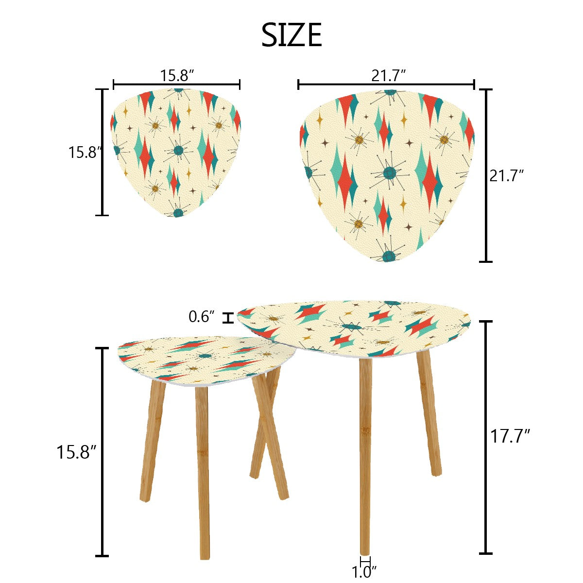 Mid Century Modern Nesting Tables, Accent Tables, Franciscan Starburst MCM Furniture