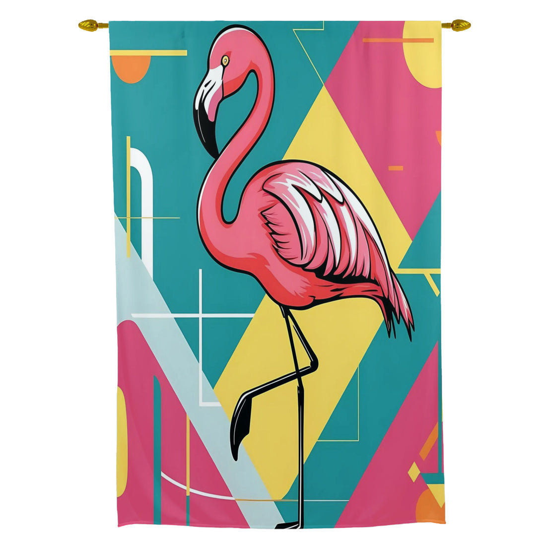 Palm Springs Flamingo Mid Century Modern Pink, Teal Yellow Cheery Tie Up Curtain - Mid Century Modern Gal