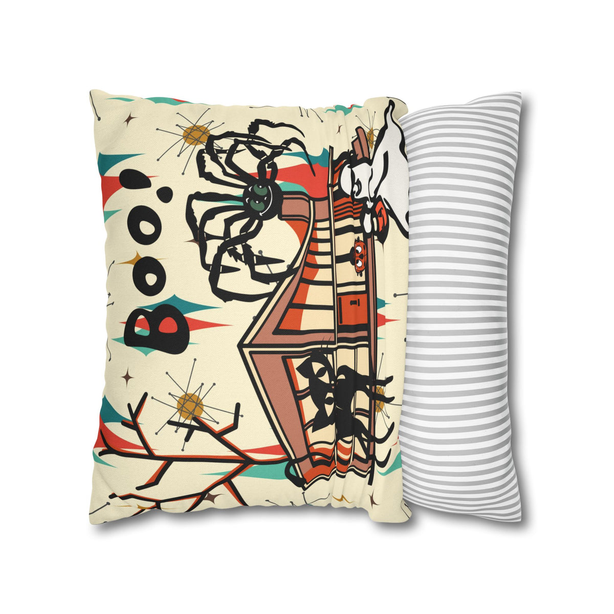 Retro Halloween, Atomic Cat Franciscan Pattern, Kitschy Boo Pillow Cover Only - Mid Century Modern Gal