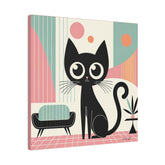 Mid Century Modern Atomic Kitty Cat, Pink, Kitschy Mod Matte Canvas - Mid Century Modern Gal