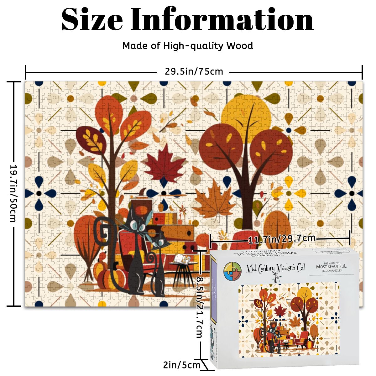 Atomic Cat Wooden Jigsaw Puzzle In Modern Scandinavian Floral Harvest Decor - Mid Century Modern Gal