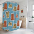 Mid Century Modern Tiki Man, Retro Blue, Yellow, Terracotta Shower Curtain - Mid Century Modern Gal