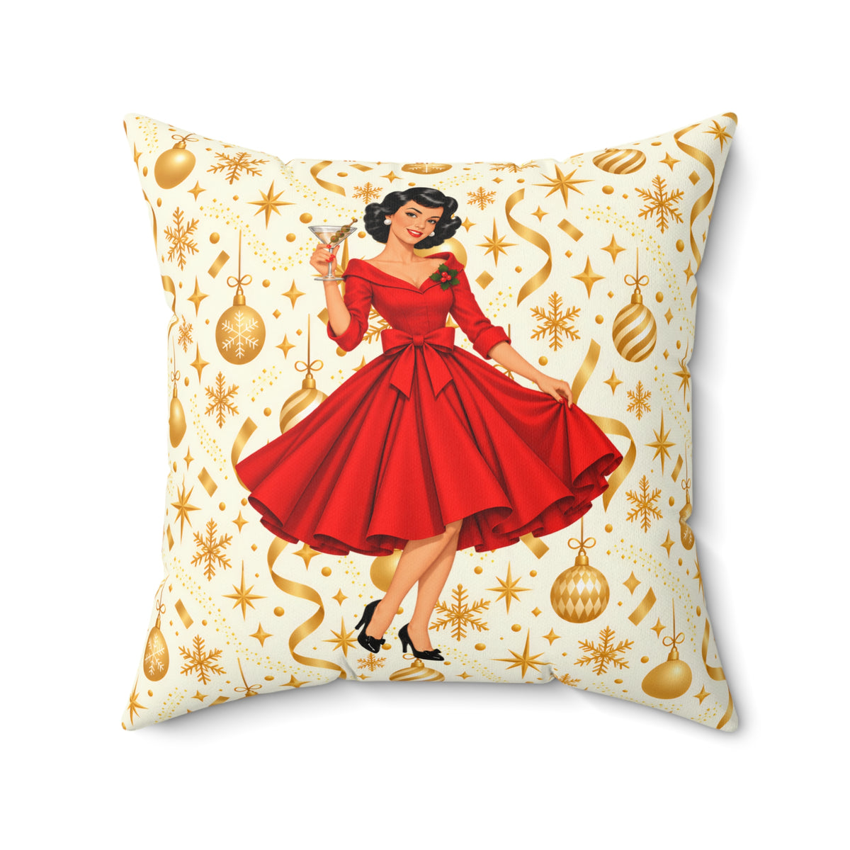 Mid Century Modern Christmas Martini Gal Pillow Insert and Cover