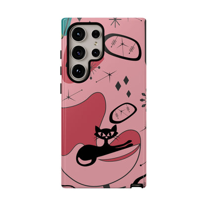 Atomic Cat, Pink Mid Century Modern, Egg Chair, Space Cat Tough Phone Case