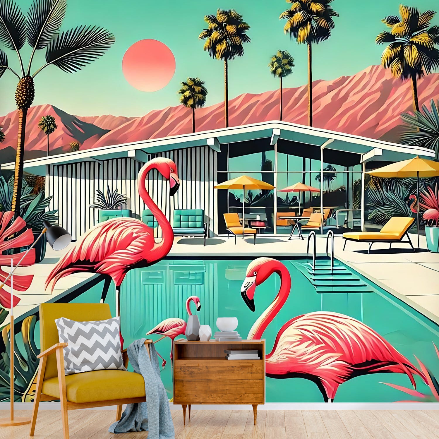 Palm Springs California Wallpaper Mural, Peel And Stick 50s Kitsch