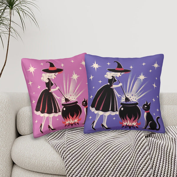 Witch's Brew Mid Century Modern Halloween Gothic Pink & Purple Pillow Covers Only