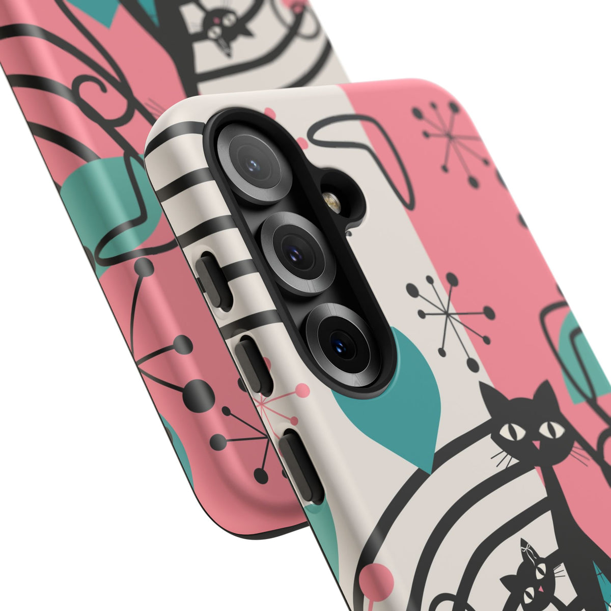 Mid Mod Atomic Cat Boomerang Starburst, Pink, Black Kitschy Stylish Cat Phone Case: Modern Design for Cat Lovers