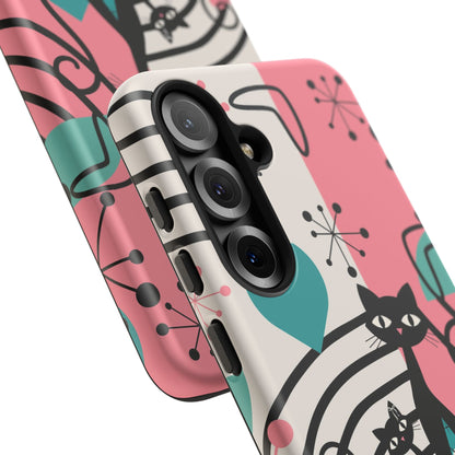 Mid Mod Atomic Cat Boomerang Starburst, Pink, Black Kitschy Stylish Cat Phone Case: Modern Design for Cat Lovers