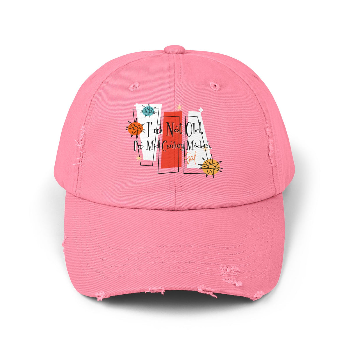 I'm Not Old, I'm Mid Century Modern ® Distressed Retro Mod Distressed Cap - Mid Century Modern Gal