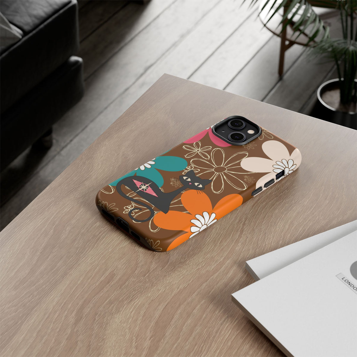 Atomic Cat Retro 70s Vibe Flower Power Tough Cases: Cute Floral and Cat Phone Case for Cat Lovers