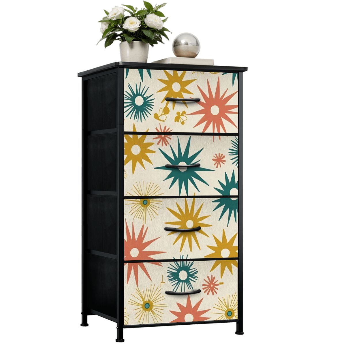 Atomic Starbursts Mid Century Modern Retro 4-Drawer Dresser - Mid Century Modern Gal