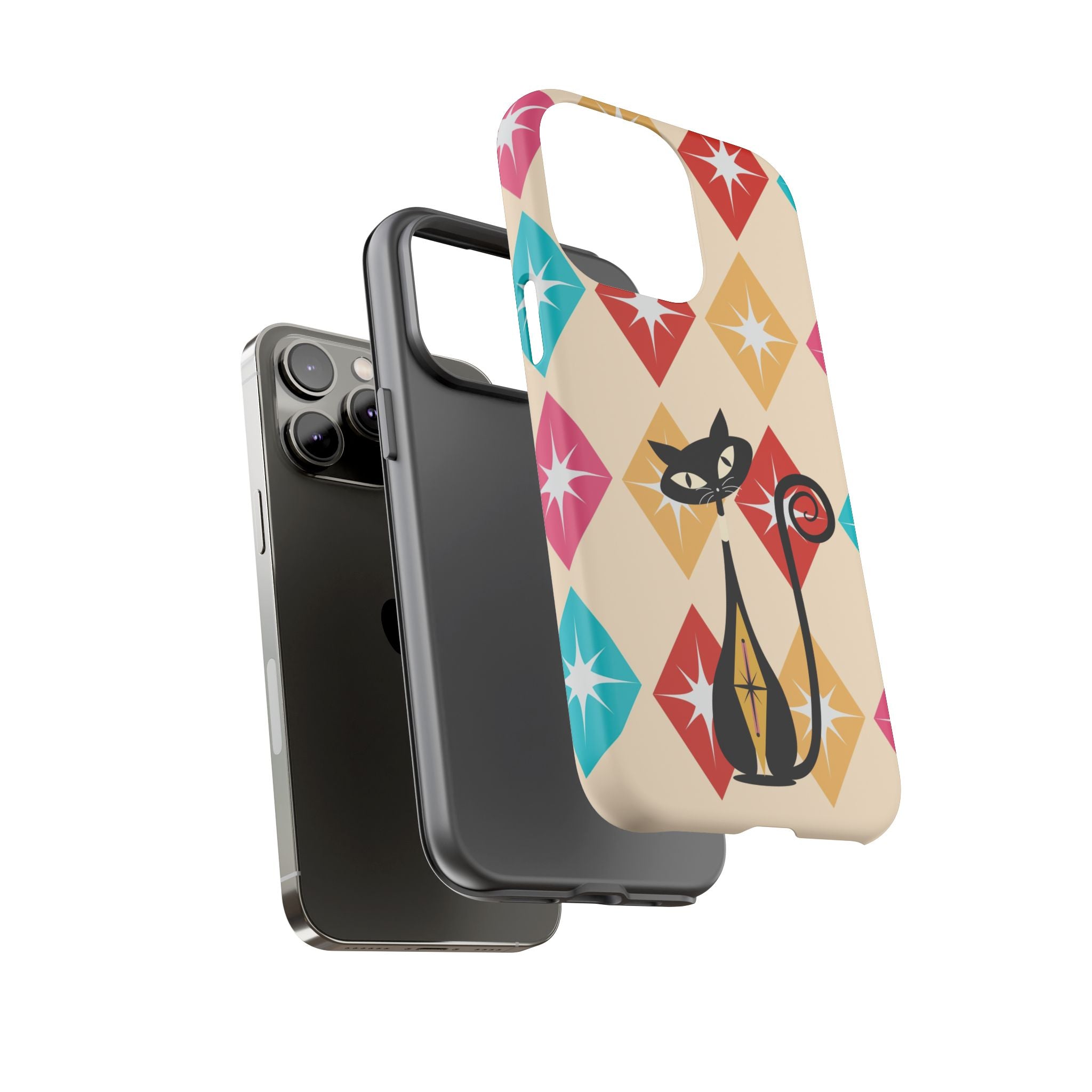 Mid Century Modern Atomic Cat, Atomic 50s Diamonds Retro Phone Tough Cases