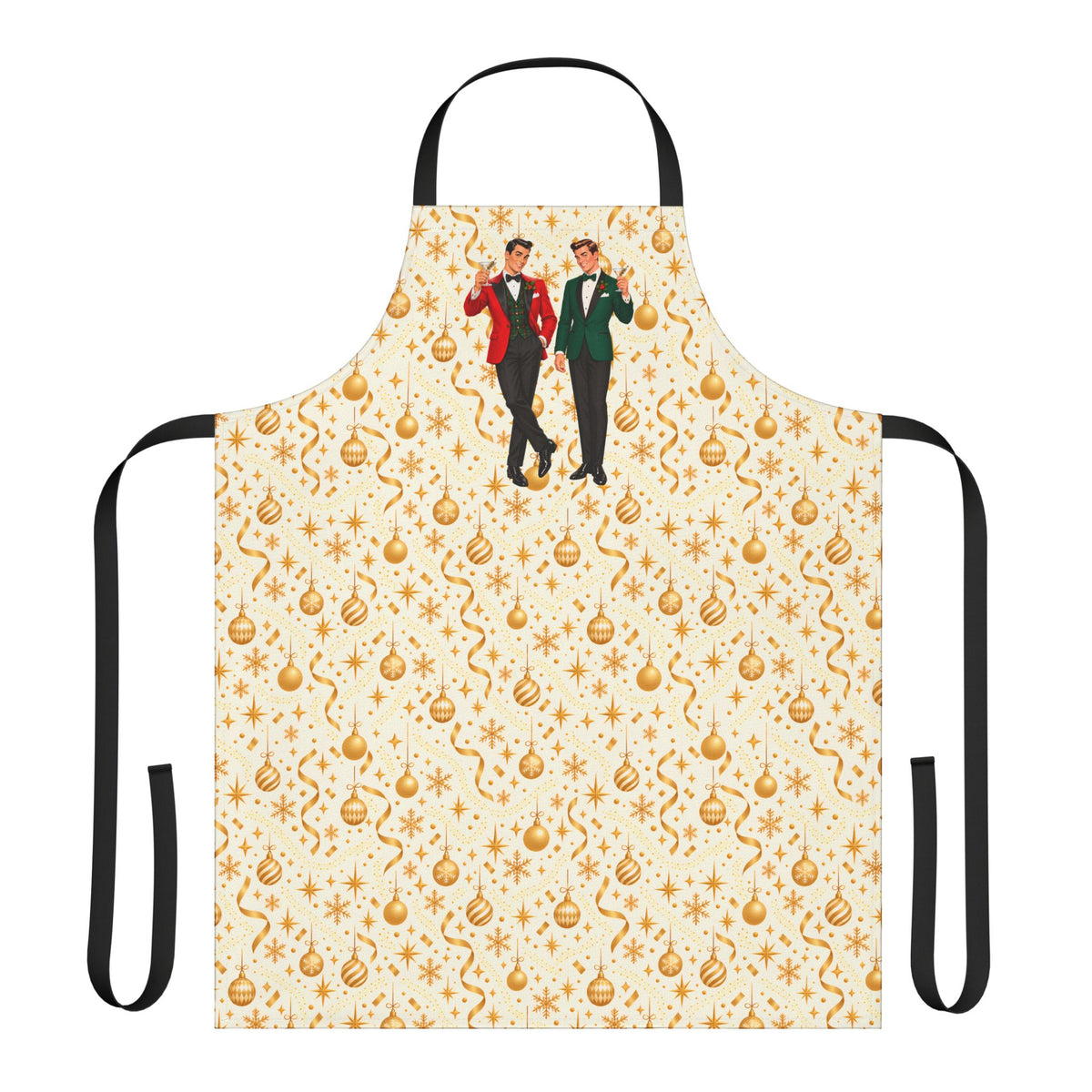 Mid Century Modern Christmas Martini Dapper Gay Male Couple Apron