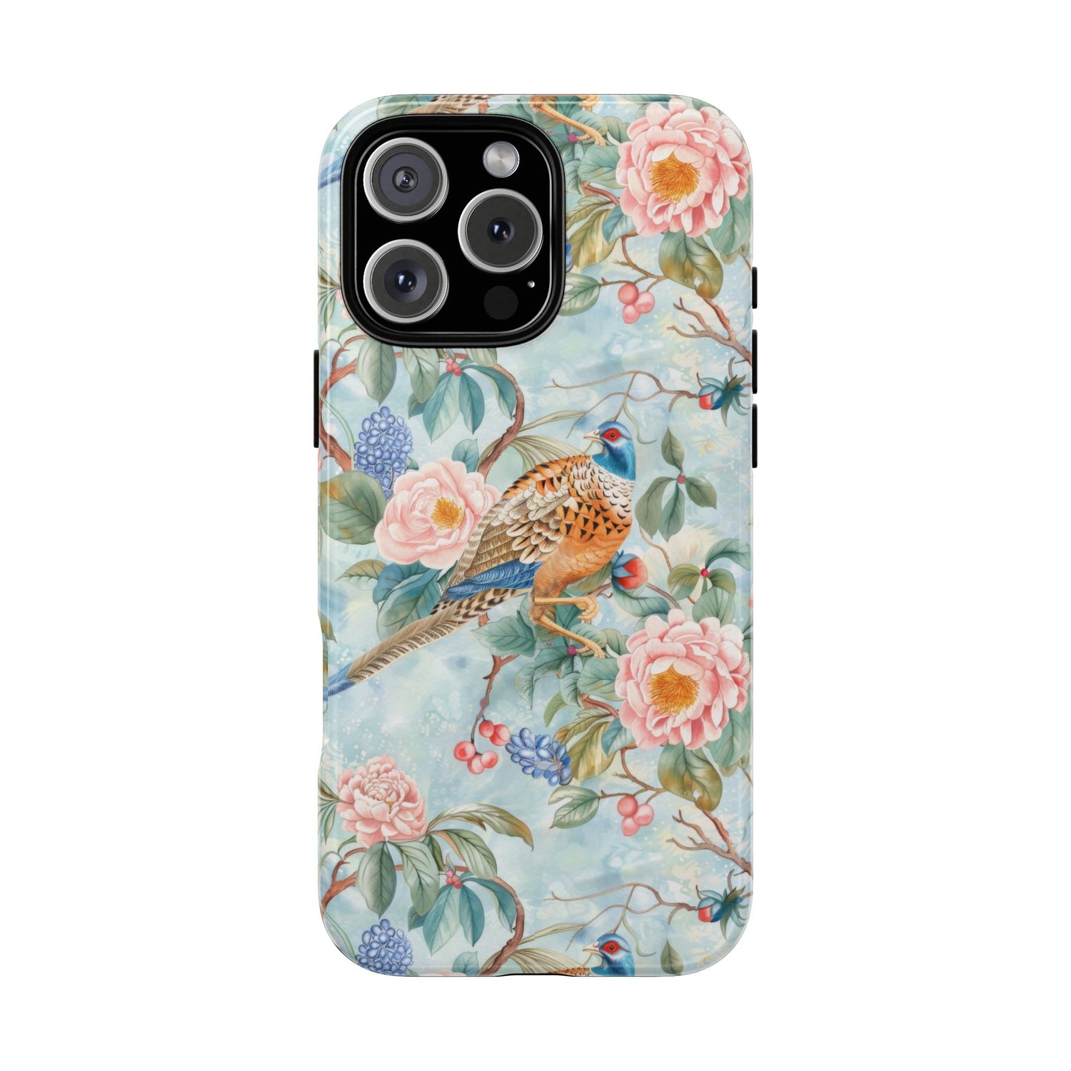 Chinoiserie Designed Floral Pheasant Phone Case with Bird Design