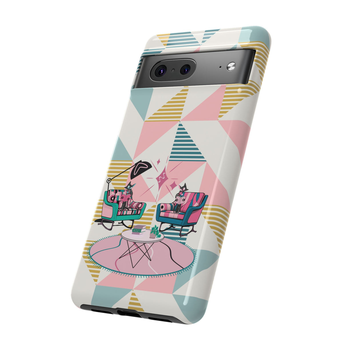 Atomic Cats Reading, Book Talk, Book Lover, Retro Chic Phone Case with Retro Vibe - Cozy Living Room Design