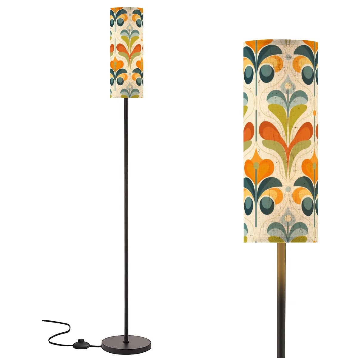 Mid Century Modern Scandinavian Floral, Orange Blue Green Mod Floor Lamp - Mid Century Modern Gal