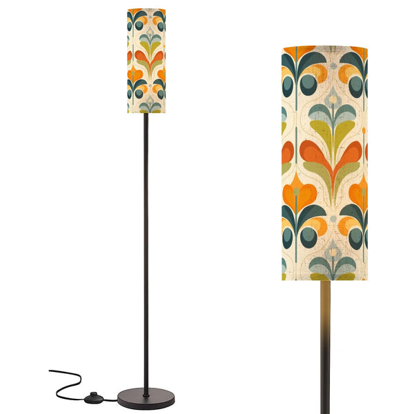 Mid Century Modern Scandinavian Floral, Orange Blue Green Mod Floor Lamp