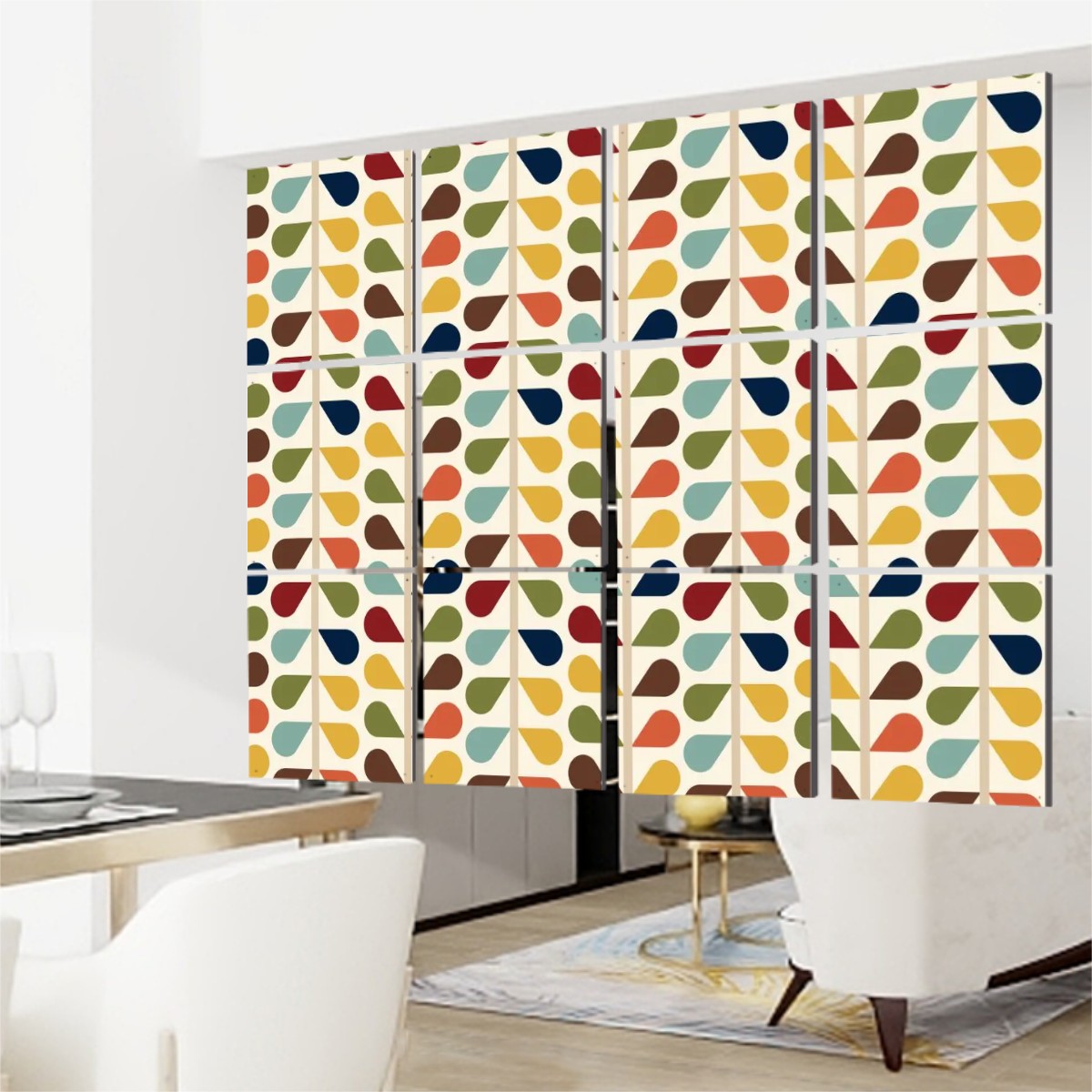 Scandinavian Floral Mid Mod Hanging Room Divider 12 pcs - Mid Century Modern Gal
