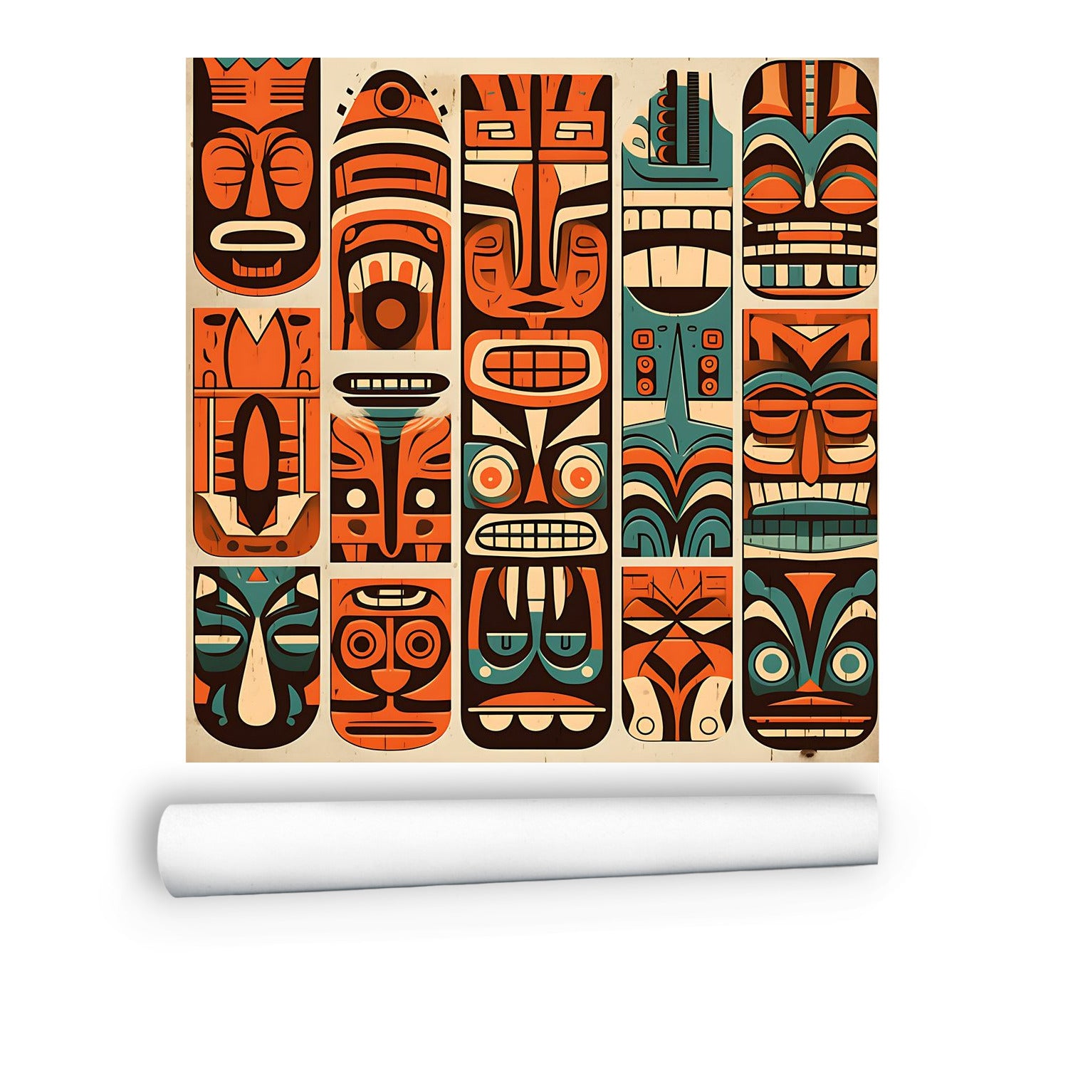 Tiki Idol Mid Century Modern Wallpaper, Peel and Stick Retro Wall Murals