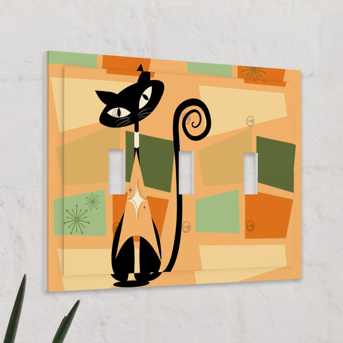 Mid Century Modern Geometric Designed Kitschy Atomic Cat Modern Switch Cover 3-Gang 3 Toggle - Mid Century Modern Gal