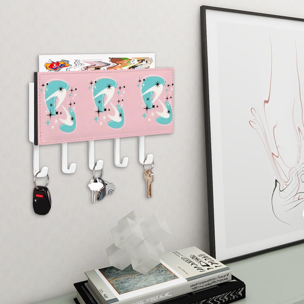 Atomic Boomerang Pink Aqua Mid Century Mod Key Rack Holder