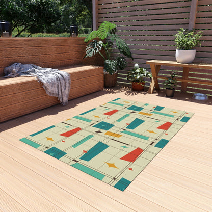Mid Century Modern, Indoor, Outdoor Rug, Geometric Squares, Mid Mod Palm Spring Cali Home Decor Home Decor 48&quot; × 72&quot;