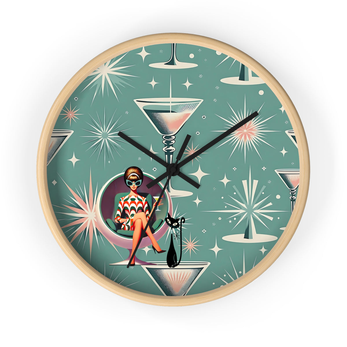 60s Mod Gal Retro Cocktail Wall Clock - Vintage Glam Home Decor - Mid Century Modern Gal