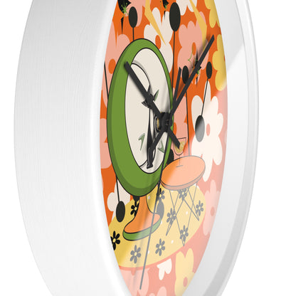 Atomic Cat Mid Century Modern Groovy Retro Floral Cat Wall Clock - Vintage Home Decor - Mid Century Modern Gal