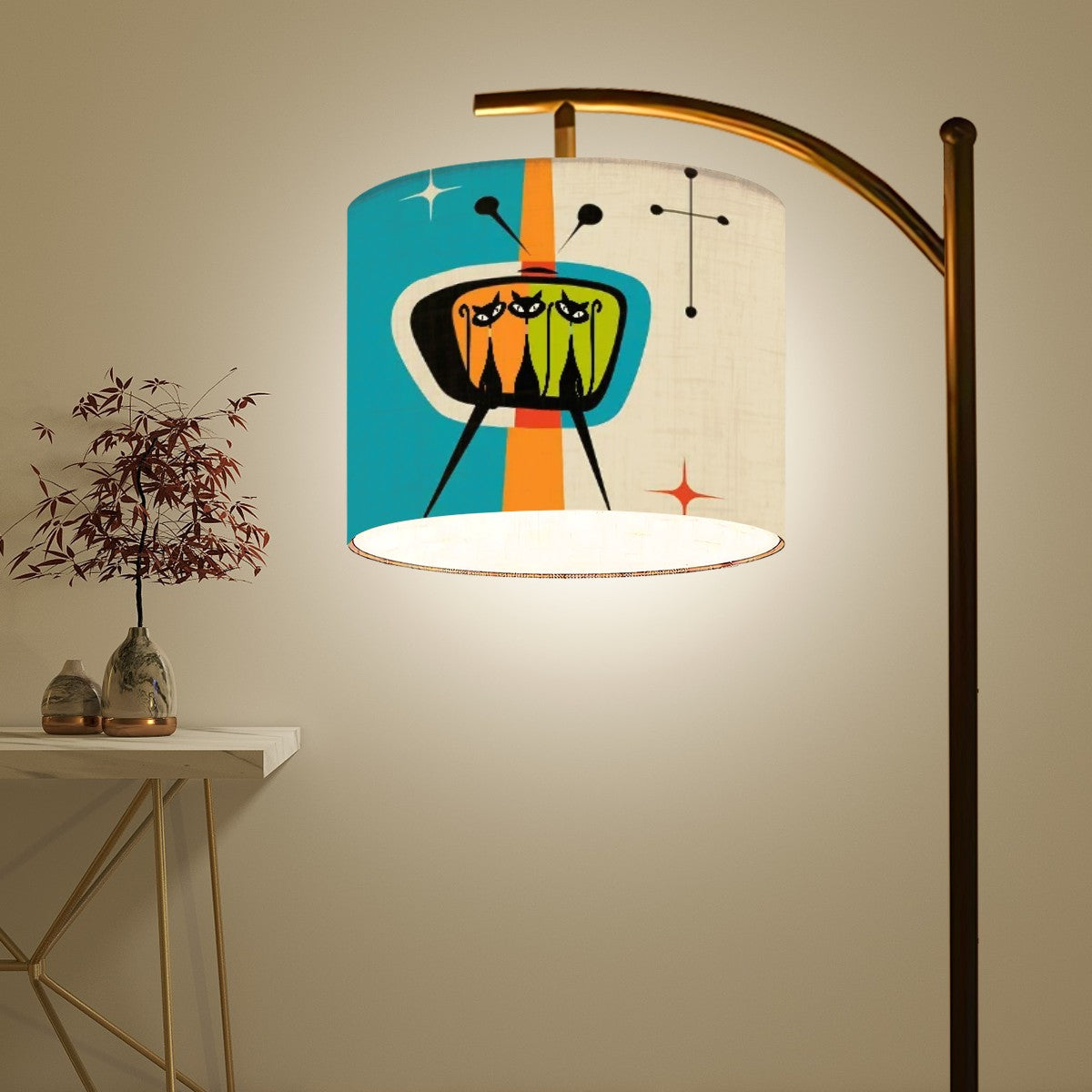 Mid Century Modern Kitschy Atomic Cat Retro TV Arc Floor Lamp Shade ONLY - Mid Century Modern Gal