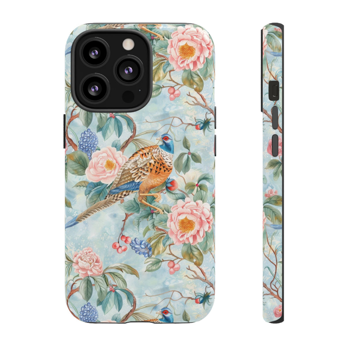 Chinoiserie Designed Floral Pheasant Phone Case with Bird Design