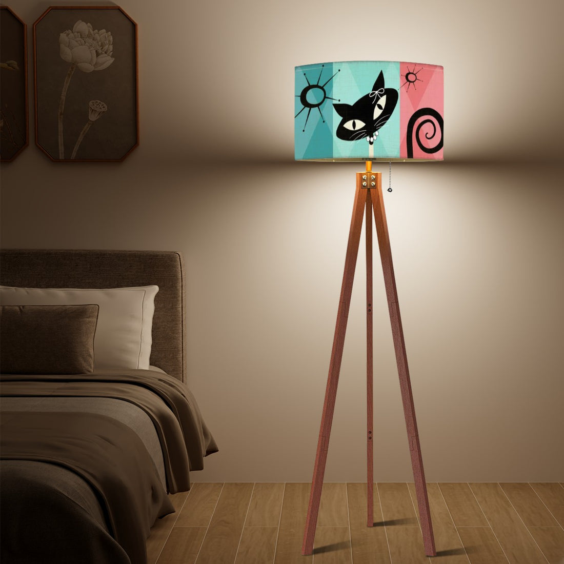 Atomic Cat Kitschy Mod MCM Tripod Floor Lamp, Pink, Aqua Teal - Mid Century Modern Gal