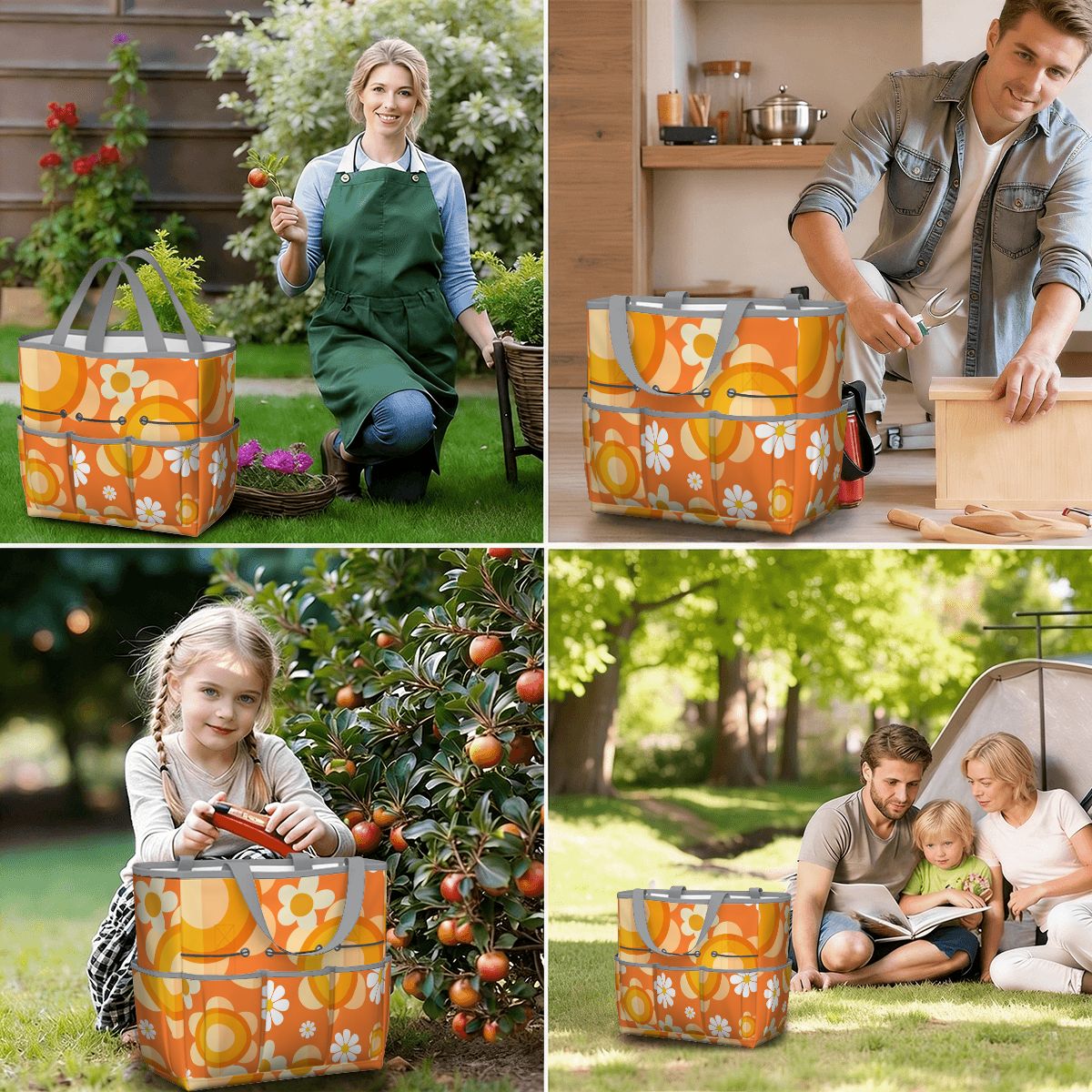 Flower Power Orange Groovy Mod Garden Tool Bag