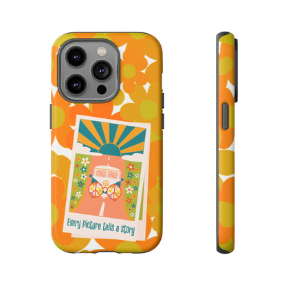 Retro Phone Case, Orange Flower Power, Polaroid Picture, Mod Smart Phone Tough Phone Cases
