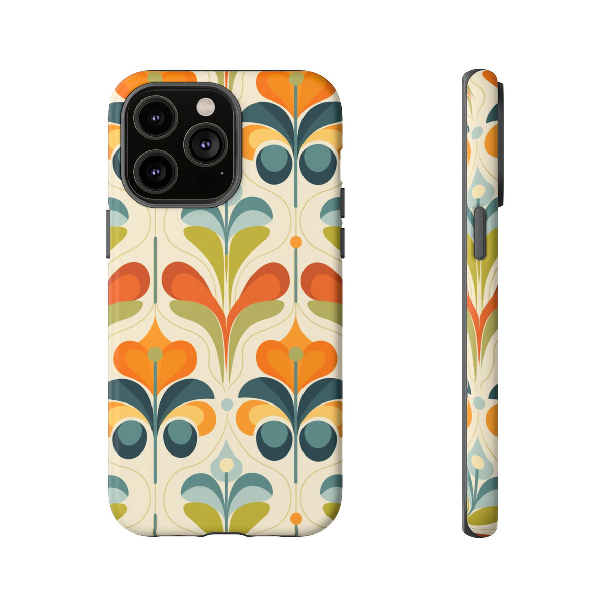Mid Century Modern Scandinavian Floral, Orange Blue Green Tough Phone Case