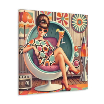 60s Mod Gal, Retro Chic Canvas Gallery Wrap - Vintage Lounge Art Print - Mid Century Modern Gal