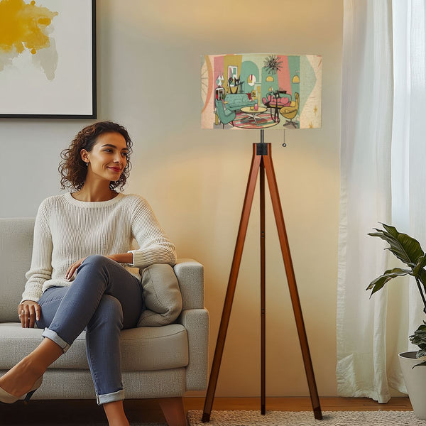 Atomic 50s Kitschy Cats, Retro Mod Livingroom, MCM Tripod Floor Lamp