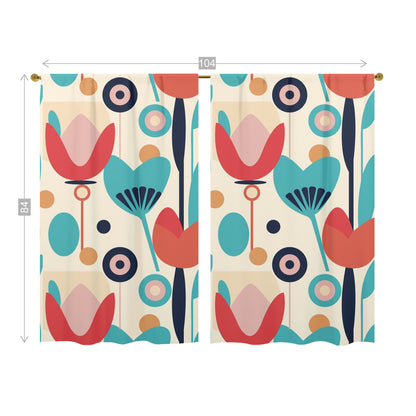 Retro Scandinavian Floral Mid Mod Window Curtains (two panels) - Mid Century Modern Gal